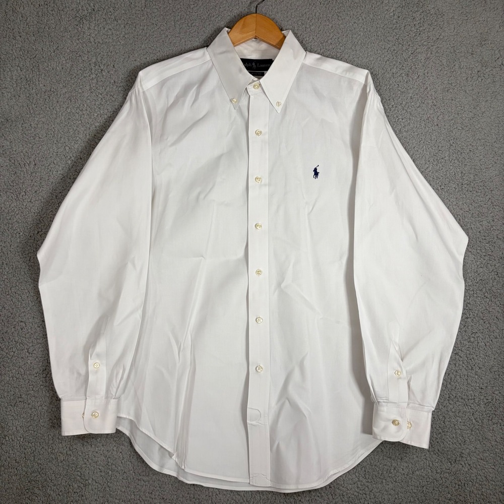 Ralph Lauren Shirt Mens 16.5 34/35 White Classic Fit Herringbone Button Down